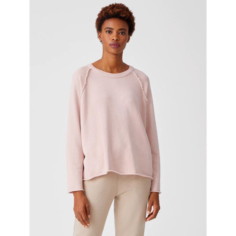 Eileen Fisher light pink Organic Cotton French Terry Crew Neck Top size small